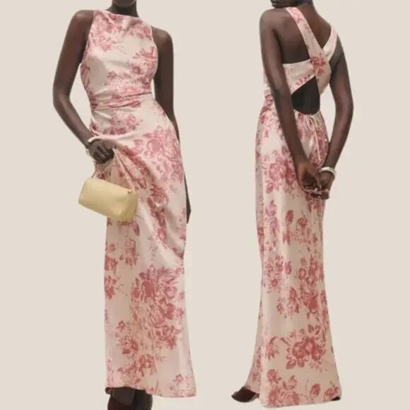 Reformation Anaiis Silk Maxi Dress NEW Cameo Rose Sleeveless Cowl Neck Size 2 - Picture 1 of 7